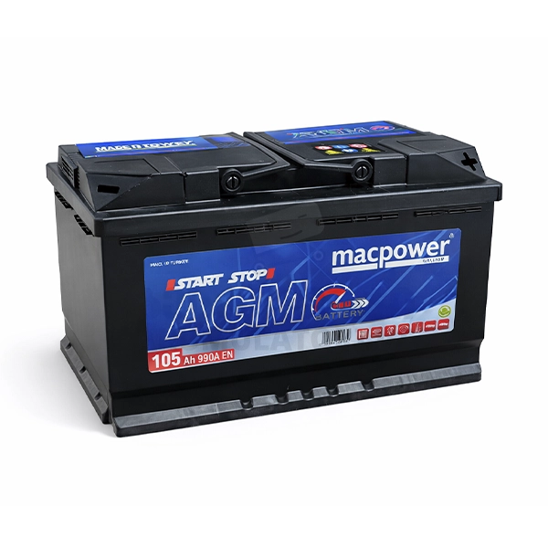 Macpower 105Ah 950 A(EN) AGM agm-მაკფაუერი-ამპერი-აკუმულატორი-აკუმლატორი-akumulatori-akumlatori-carbattery